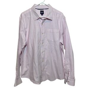 Men’s GAP Long-Sleeve Button-Down Pink Striped Shirt